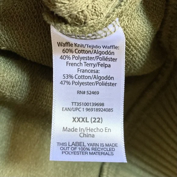 NWOT Time and Tru Olive Hooded Pullover Sweater, Women’s Size 2X/22, Waffle - Picture 7 of 7